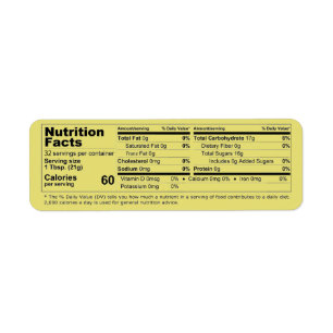 Etiqueta Produto de Fatos Nutricionais Horizontais