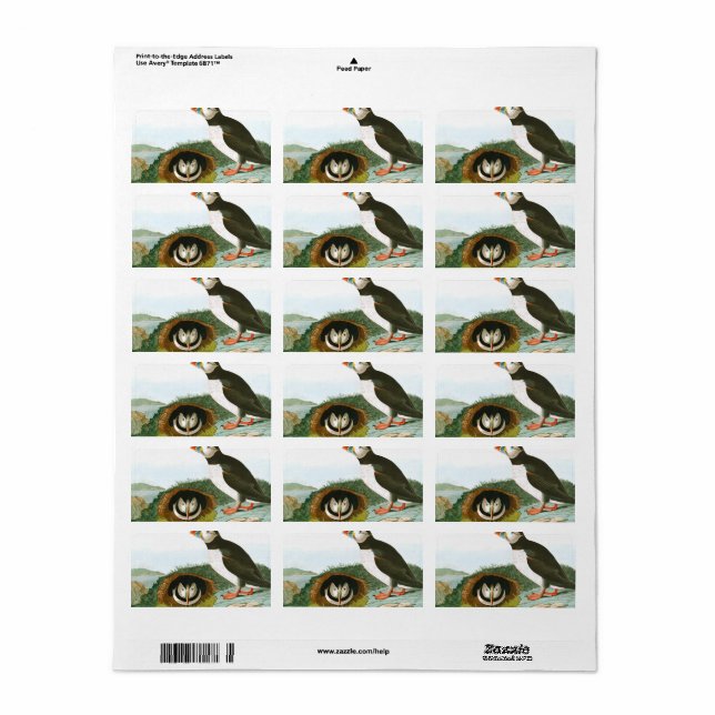 Etiqueta Puffin por John James Audubon (Toda a folha)