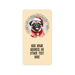 Etiqueta Pug com roupa de Papai Noel - Natal 1