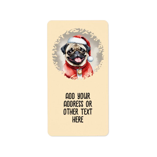 Etiqueta Pug com roupa de Papai Noel - Natal 1 (Frente)