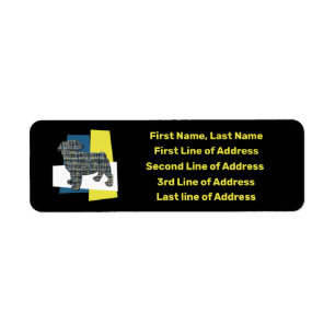 Etiqueta Pug Pet Dog Yellow & Blue Grid Tricolore Endereço