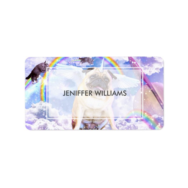 Etiqueta Pug unicorn - Pugicorn bonito (Frente)