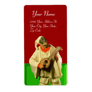Etiqueta PULCINELLA COM MANDOLIN vermelho branco