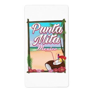 Etiqueta Punta Mita, México Cartaz de viagem de praia