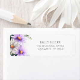 Etiqueta Purple and White Daisies Return Address Label
