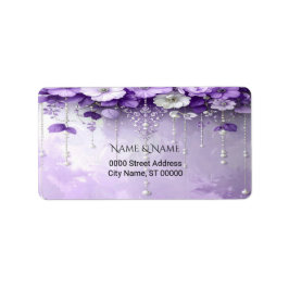 Etiqueta Purple Flowers with Dangling Pearls Address Label