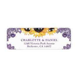 Etiqueta Purple Lace Rustic Sunflower Return Address