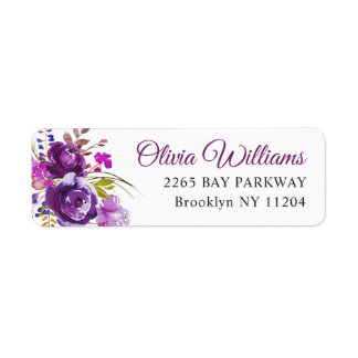 Etiqueta Purple Violet Floral Watercolor Return Address