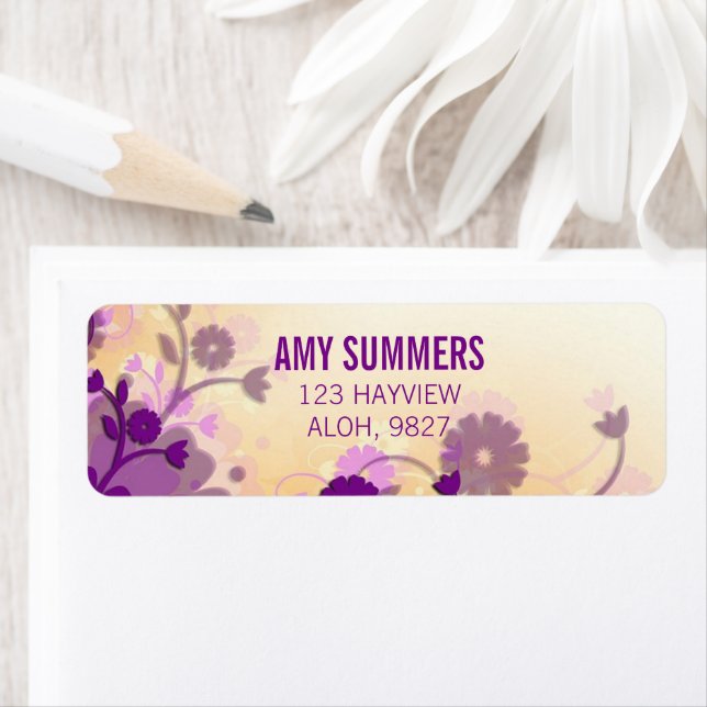 Etiqueta Púrpura bonito, castanho-floral (Insitu)