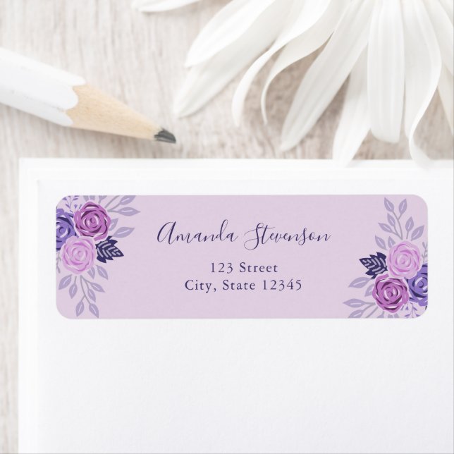 Etiqueta Púrpura de aquarela e padrão floral rosa (Insitu)