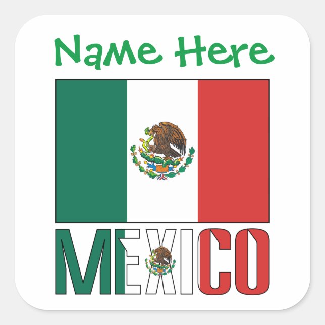 Etiqueta Quadrada da Bandeira Personalizada do Méx (Frente)