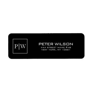 Etiqueta Quadrado preto e branco Monogrammed