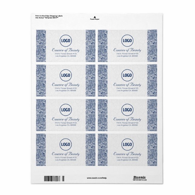 Etiqueta Quadro de rendas do Paisley Azul Real e Branco (Toda a folha)