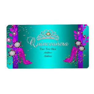 Etiqueta Quinceanera Dourada Rosa-Rosa-Teto