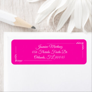 Etiqueta Quinceañera Elegante Rosa Fuchsia e Floral Branco
