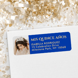 Etiqueta Quinceañera Foto Royal Blue & Dourado Endereço de 