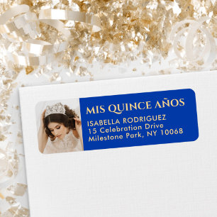 Etiqueta Quinceañera Foto Royal Blue & Dourado Endereço de