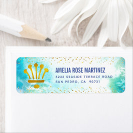 Etiqueta Quinceañera Turquoise Watercolor Gold Foil Endereç