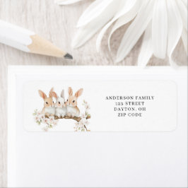 Etiqueta Rabbit Floral Watercolor Páscoa Return Address