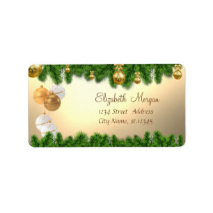 Etiqueta Ramos de árvore de Natal, bolas de Natal