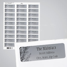 Etiqueta Ramos de Árvore Silhueta Preta Endereço de Remeten