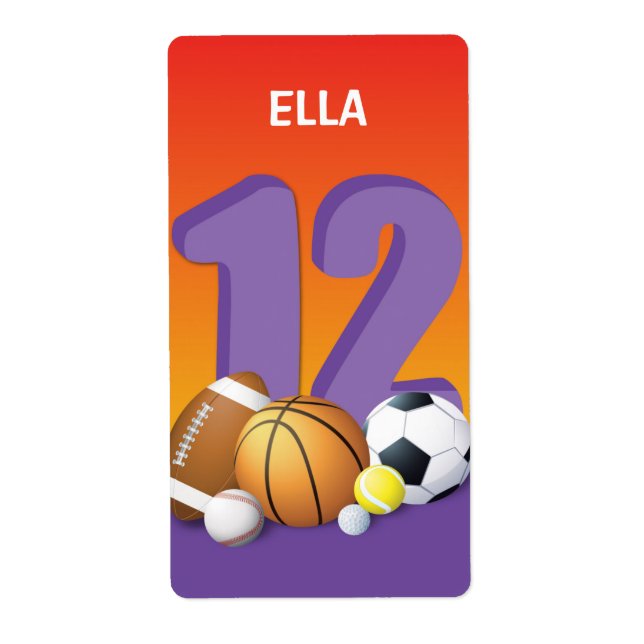 Etiqueta Rapariga 12 Birthday Sports Balls (Frente)