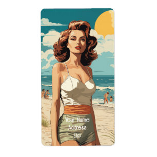 Etiqueta Rapariga de Praia de 1950