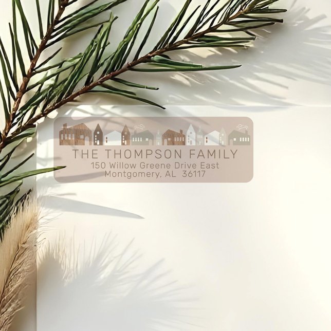 Etiqueta Raposa, Veado e Aldeia de Cozinha (Woodland Animals Fox, Deer & Rabbit Cozy Village Label)