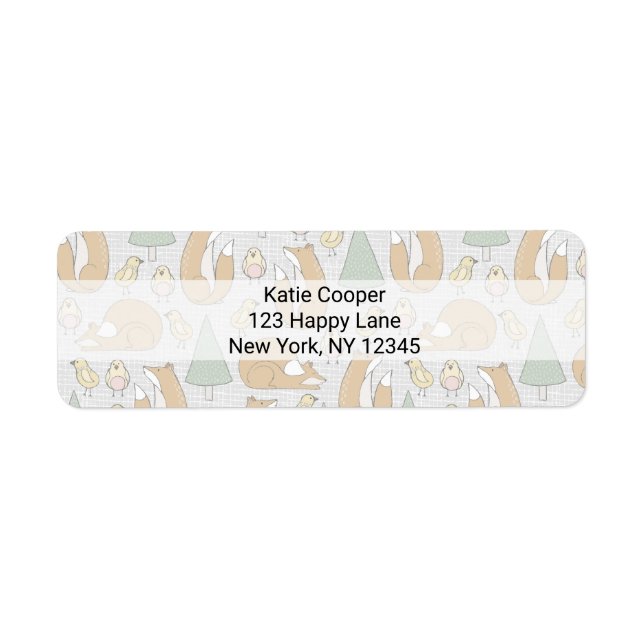 Etiqueta Raposas, Aves e Árvores de Whimsical Ilustradas (Frente)