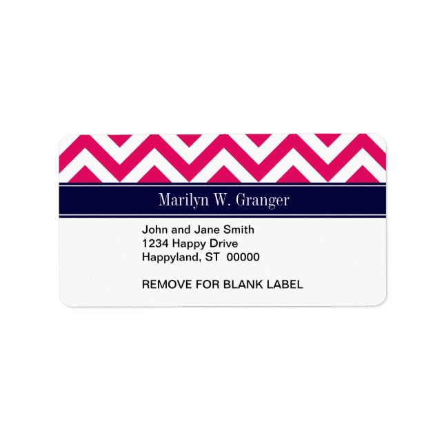 Etiqueta Raspberry Lg Chevron Marinho Blue Name Monograma (Frente)