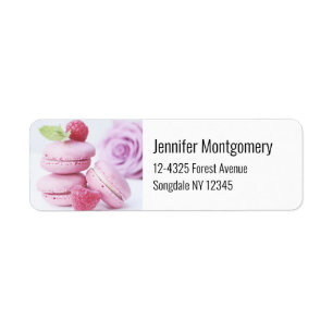 Etiqueta Raspberry Macarons rosa Foto de pastelaria frances