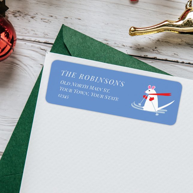 Etiqueta Rato Bonito em Skis Christmas Sr. Mouski (Criador carregado)