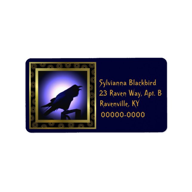 Etiqueta Raven Silhouette contra a Lua (Frente)