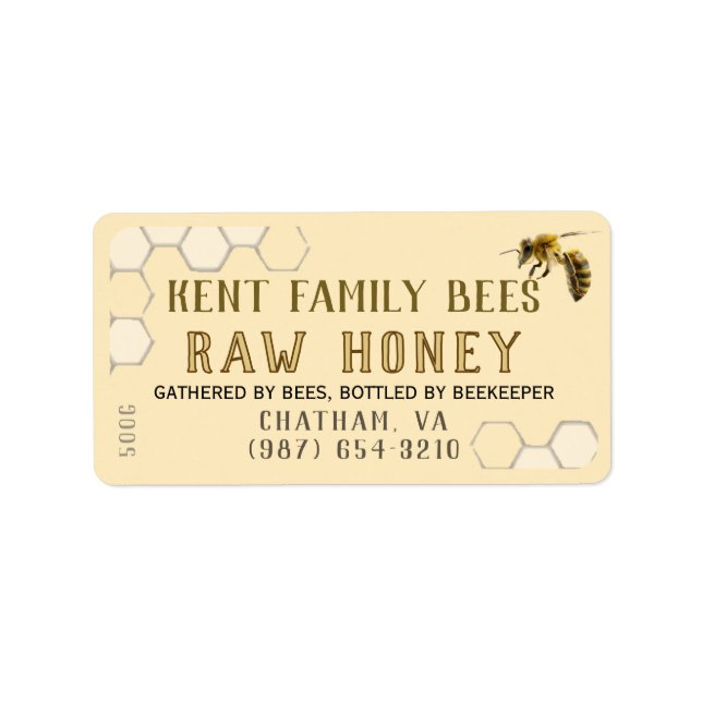 Etiqueta Raw Honey Label Honeycomb & Bee (Frente)