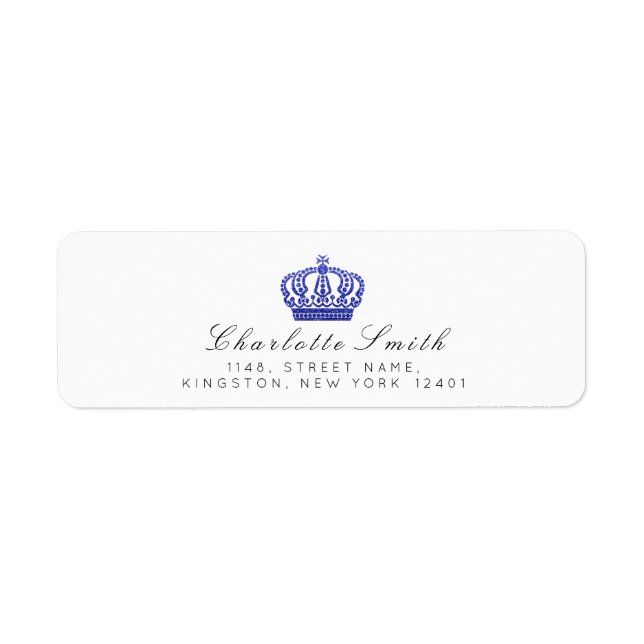 Etiqueta Real Glitter RSVP Crown Princesa Branca Cobalt Blu (Frente)