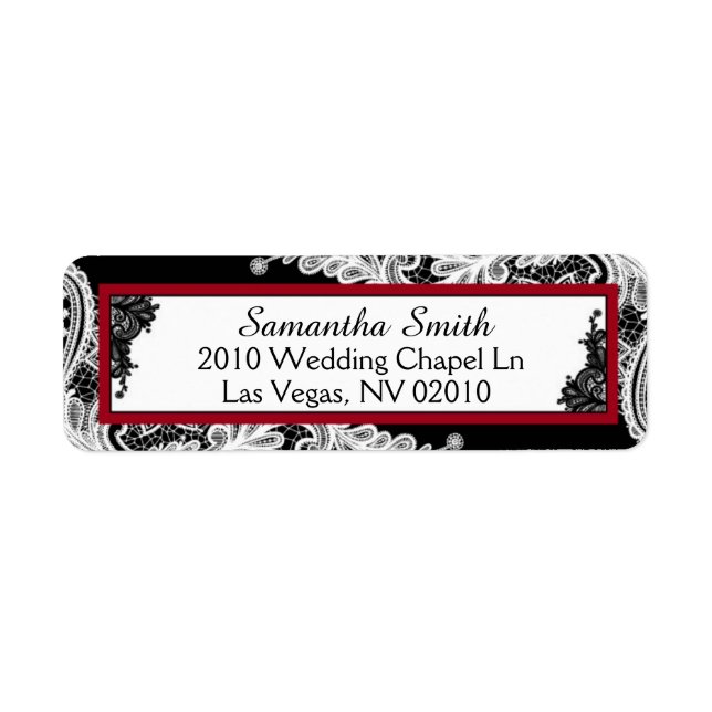 Etiqueta Realces vermelhos pretos de rendas brancasEtiqueta (Frente)