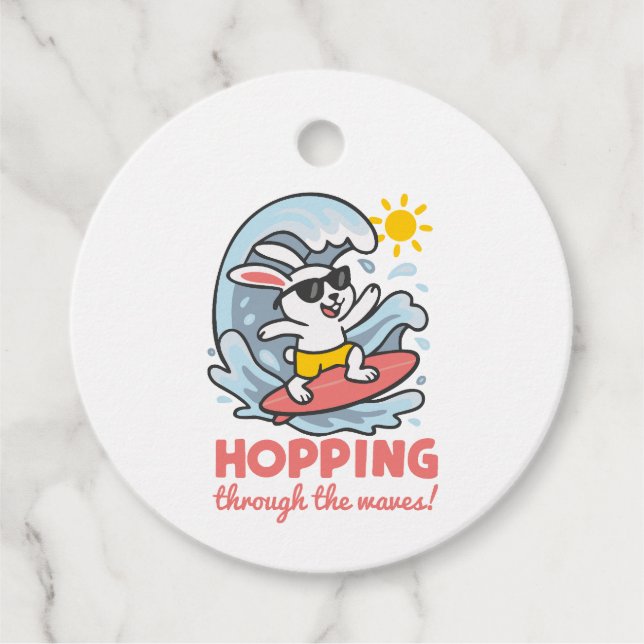 Etiqueta recuerdo con conejito surfero kawaii (Frente)