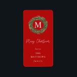 Etiqueta Red 2 e Wreath Monogramas Merry Christmas Label<br><div class="desc">Mande seus presentes em estilo e alegria de férias com seu monograma de coroa vermelha.</div>