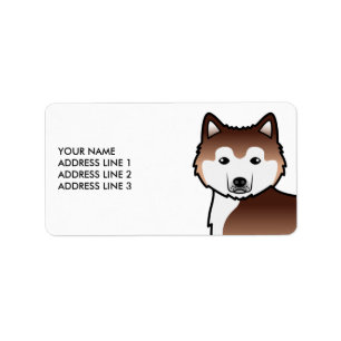 Etiqueta Red Alaskan Malamute Cartoon Dog e Texto Personali
