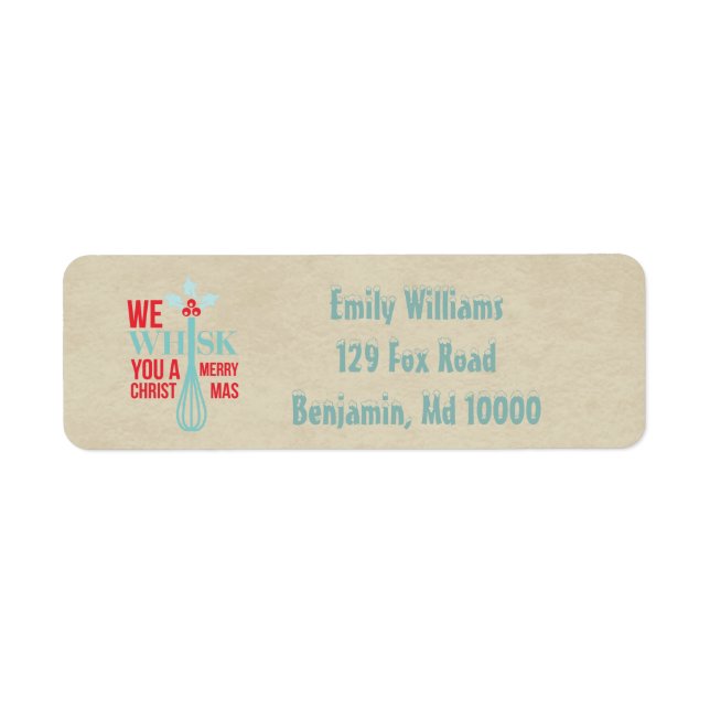 Etiqueta Red and Blue Whisk Um Feliz Natal (Frente)