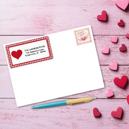 Etiqueta Red and White Plaid Gingham Valentine Heart
