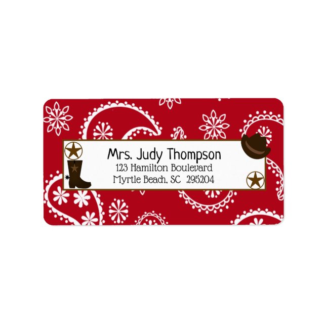 Etiqueta Red Bandana Boot, Chapéu do Cowboy (Frente)