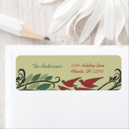 Etiqueta Red Bird Leaf Swirl Art Nouveau Endereço de devolu