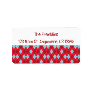 Etiqueta Red Blue & Crimson Christmas Argyle Address