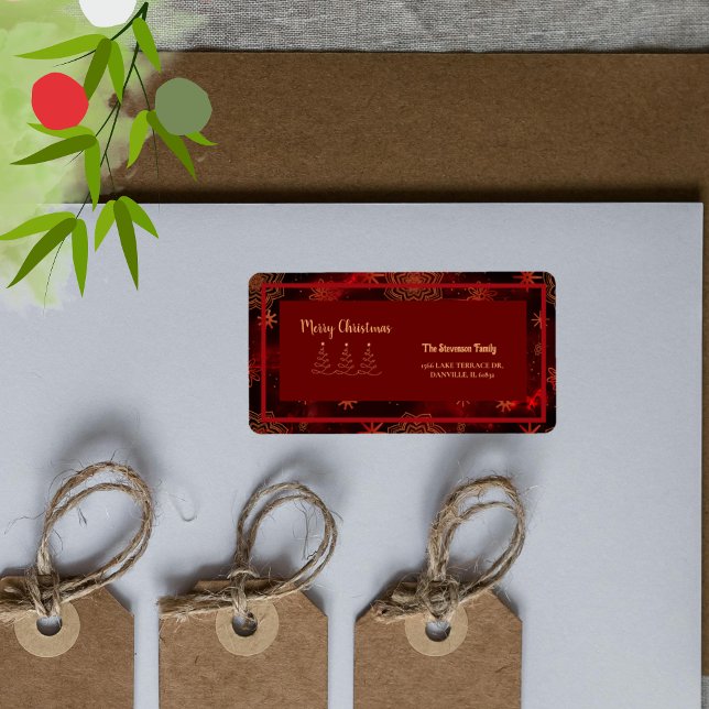 Etiqueta Red Burgundy Endereço de Natal Feliz (Red Burgundy Merry Christmas Address Label)
