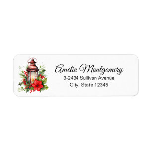 Etiqueta Red Christmas Lantern Poinsettia - Endereço