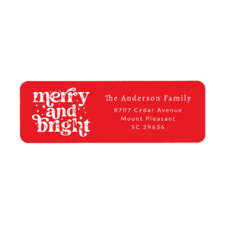 Etiqueta Red Christmas Merry & Bright Return Address Label
