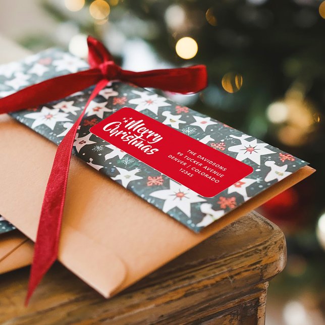 Etiqueta Red Fession Script Font Simples Feliz Natal (Criador carregado)