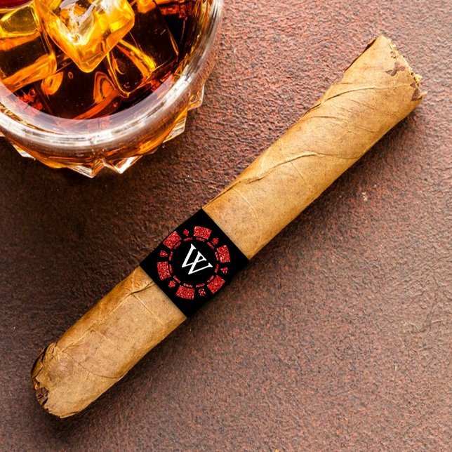 Etiqueta Red Glitter Monograma Poker Chip Casino Cigarro (Criador carregado)