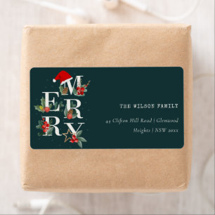 Etiqueta Red Green White - Folhagem de Natal Feliz